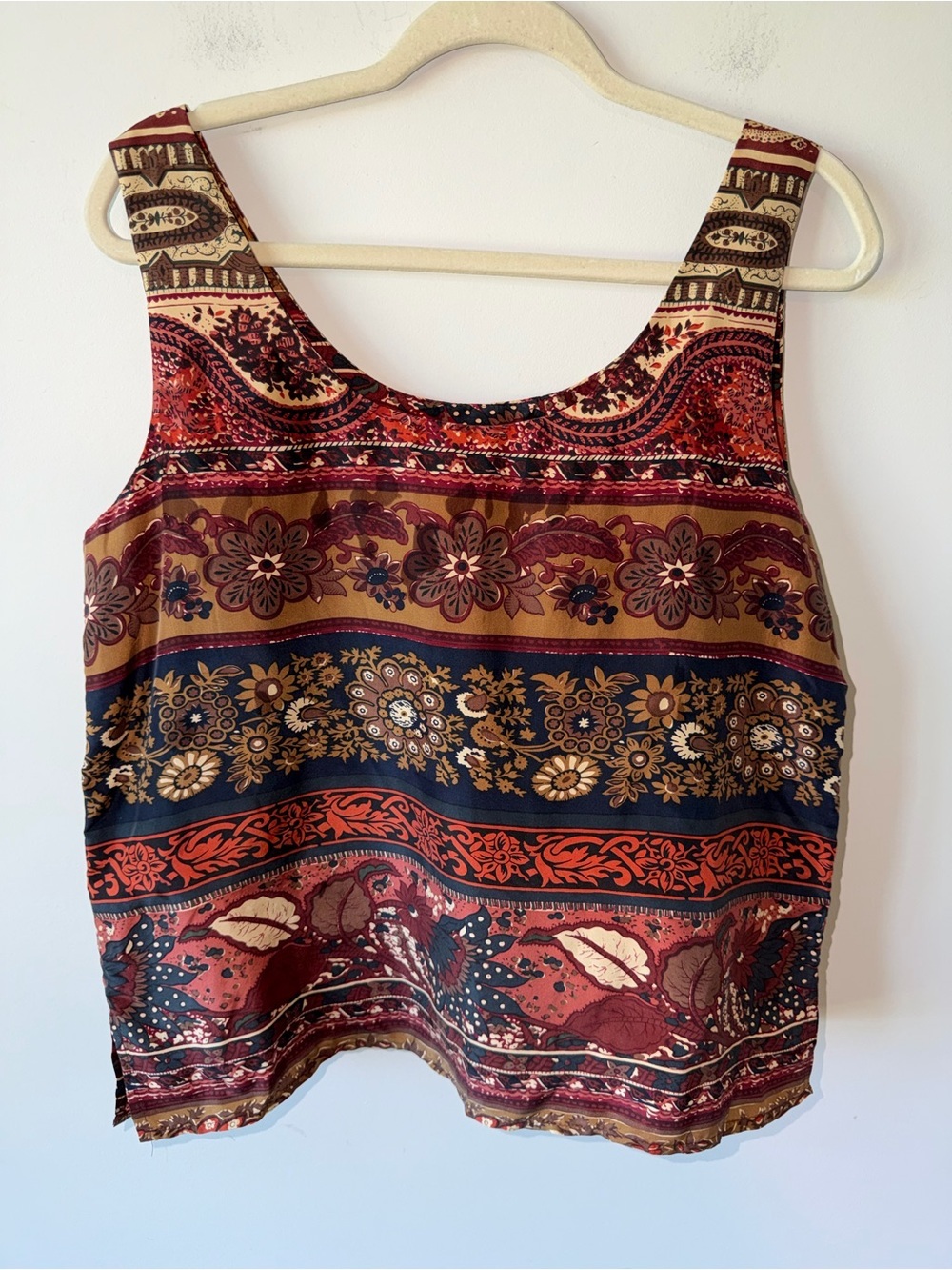 NWT Express Multicolor Floral Paisley Tank Top - Red, Navy, Brown Fall 100% Silk